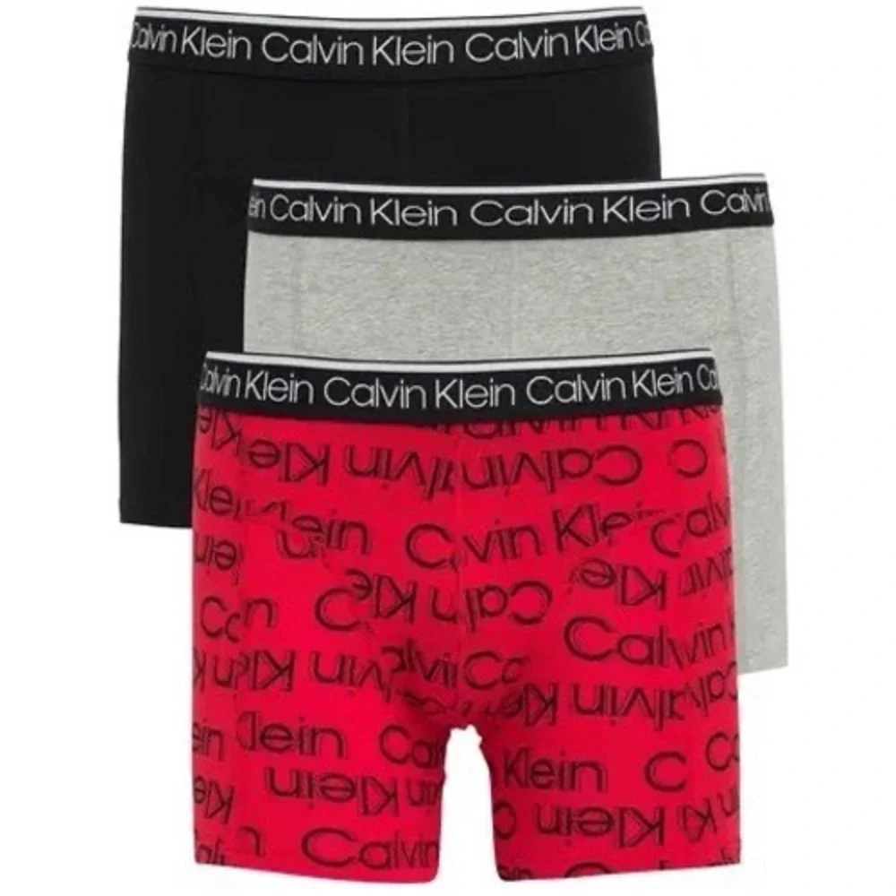 CALVIN KLEIN 3 Pack Cotton Stretch Boxer Briefs Black Red Gray Sz S (28-30) NEW